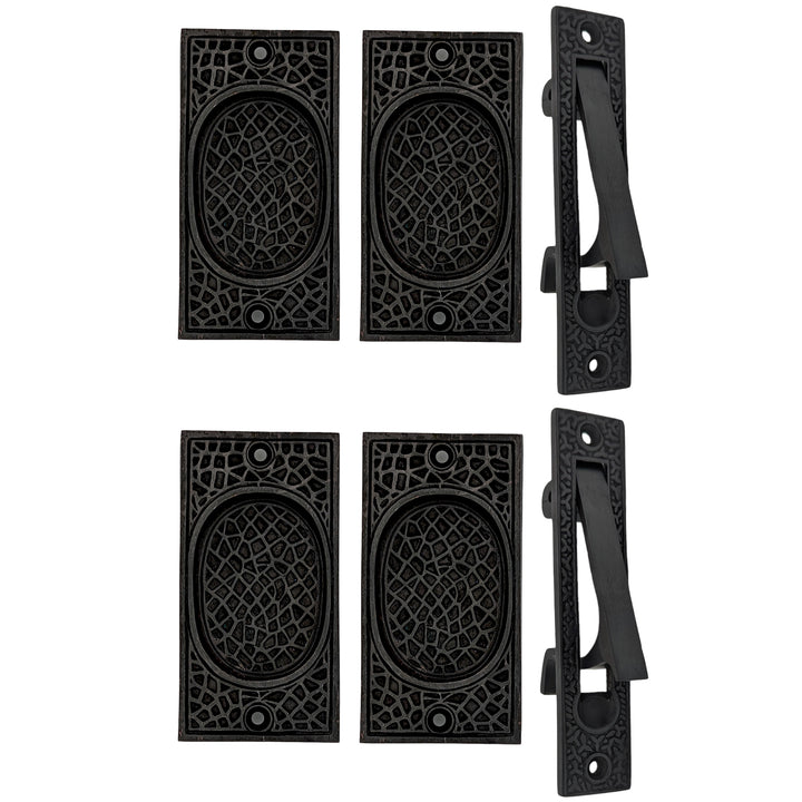 ##Antique Hardware## Arts & Crafts Pattern Pocket Door Set (Several Finishes Available)