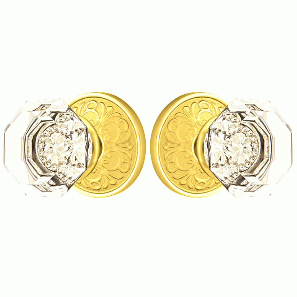 ##Antique Hardware## Emtek Crystal Old Town Clear Door Knob Set With Lancaster Rosette (Several Finish Options)