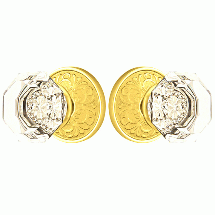 ##Antique Hardware## Emtek Crystal Old Town Clear Door Knob Set With Lancaster Rosette (Several Finish Options)