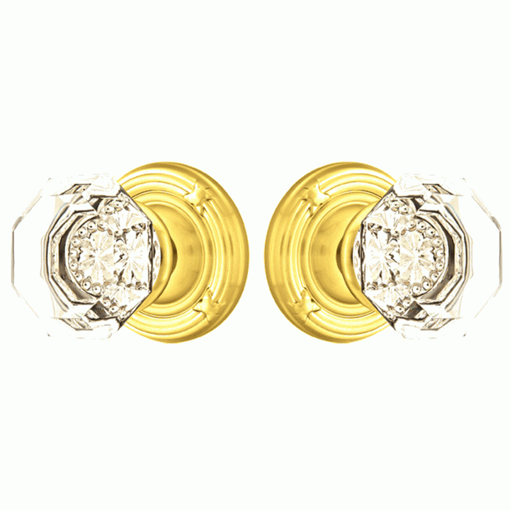 ##Antique Hardware## Emtek Crystal Old Town Clear Door Knob Set With Ribbon & Reed Rosette (Several Finish Options)