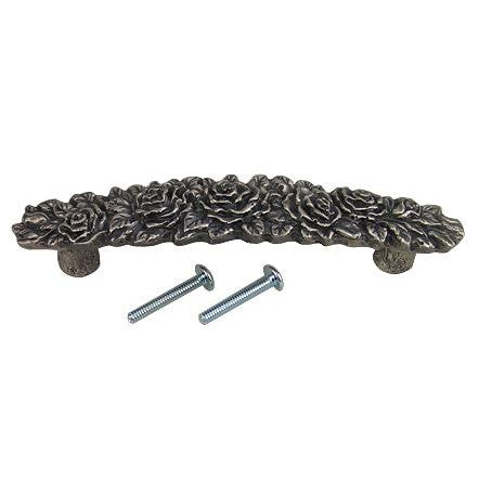 ##Antique Hardware## 5 1/5 Inch (3 3/4 Inch c-c) Solid Pewter Rose Pull