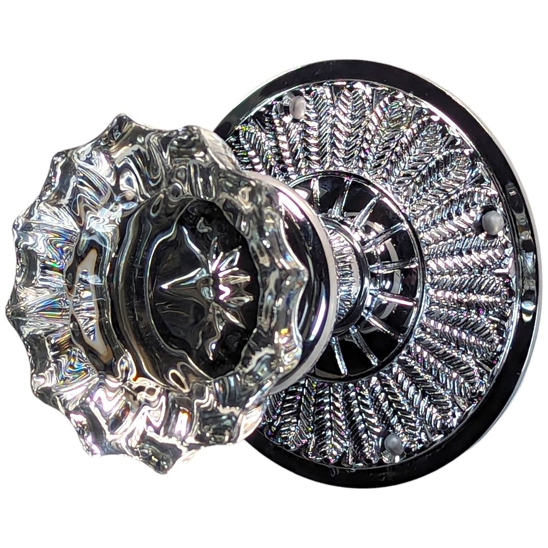 ##Antique Hardware## Feather Rosette Door Set with Fluted Crystal Door Knobs (Several Finishes Available)