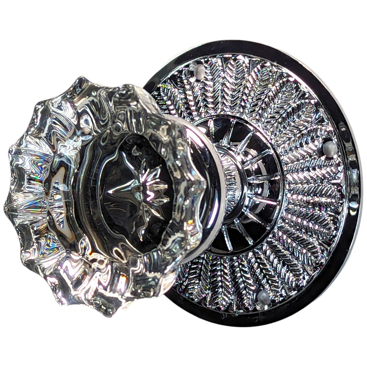 ##Antique Hardware## Feather Rosette Door Set with Fluted Crystal Door Knobs (Several Finishes Available)