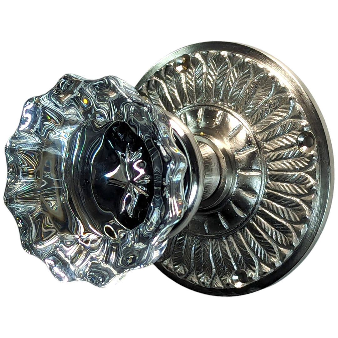 ##Antique Hardware## Feather Rosette Door Set with Fluted Crystal Door Knobs (Several Finishes Available)