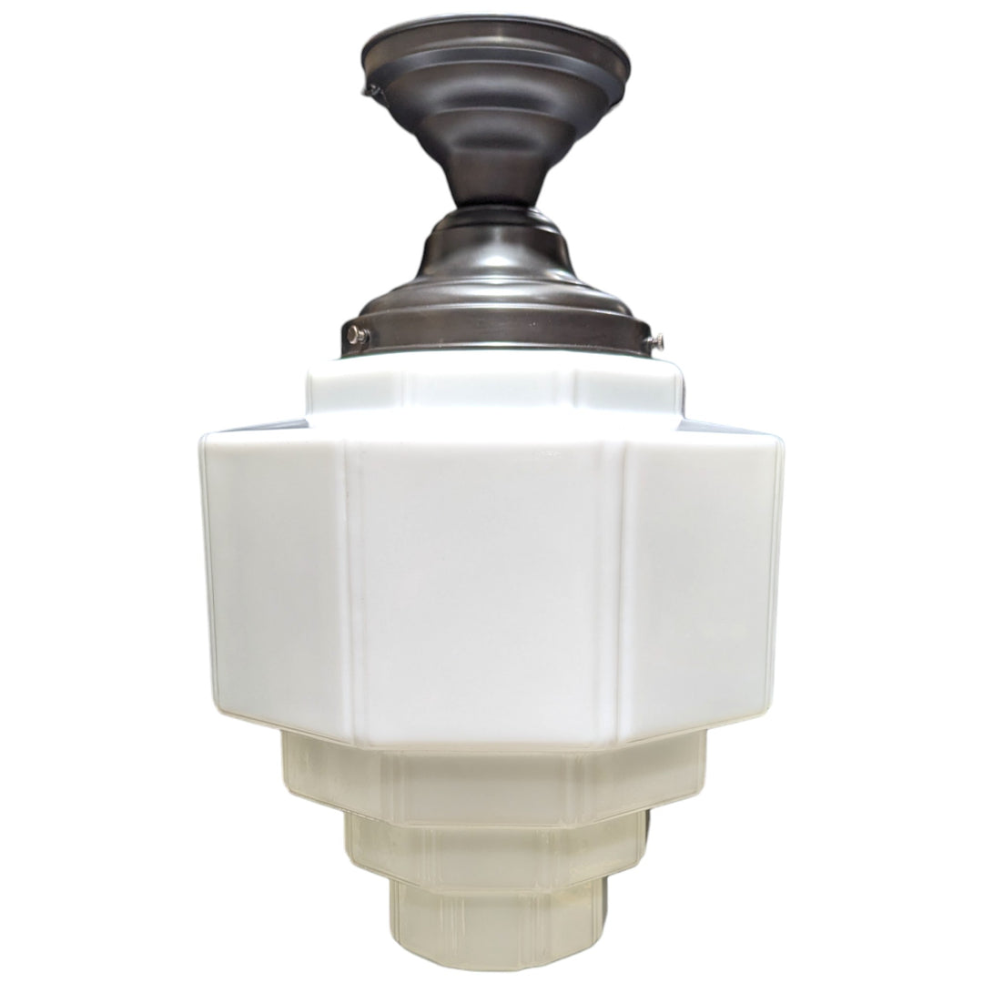 ##Antique Hardware## 19 1/2 Inch Manhattan Skyscraper Grandeur Style Semi-Flush Mount Light (Black Bronze Finish)