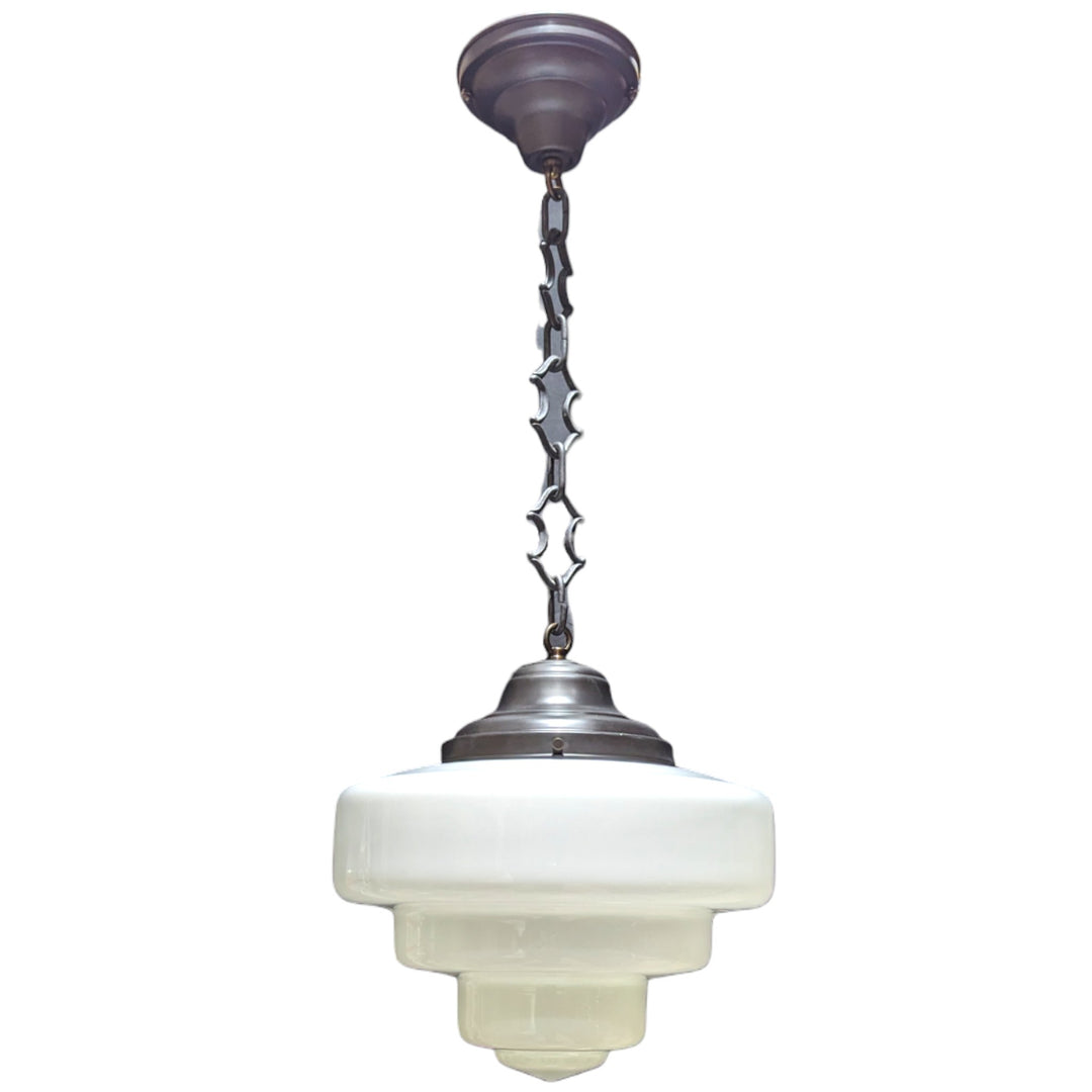 ##Antique Hardware## 28 1/2 Inch Manhattan Skyscraper Nouveau Style Chain Light (Black Bronze Finish)