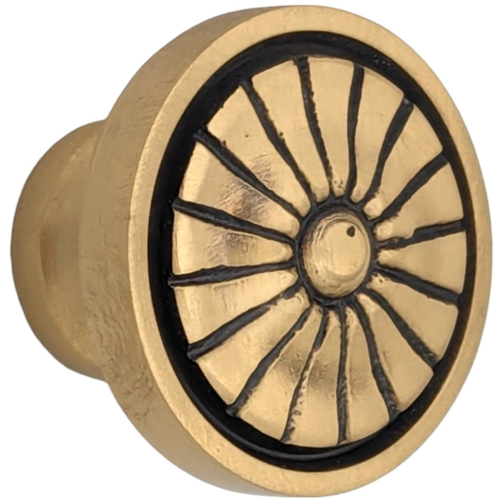##Antique Hardware## 1 1/3" Solid Brass Round Vintage Fan Cabinet and Furniture Knob