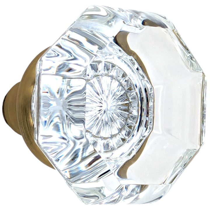 ##Antique Hardware## Octagon Style Crystal Door Knobs (Satin Brass Finish)