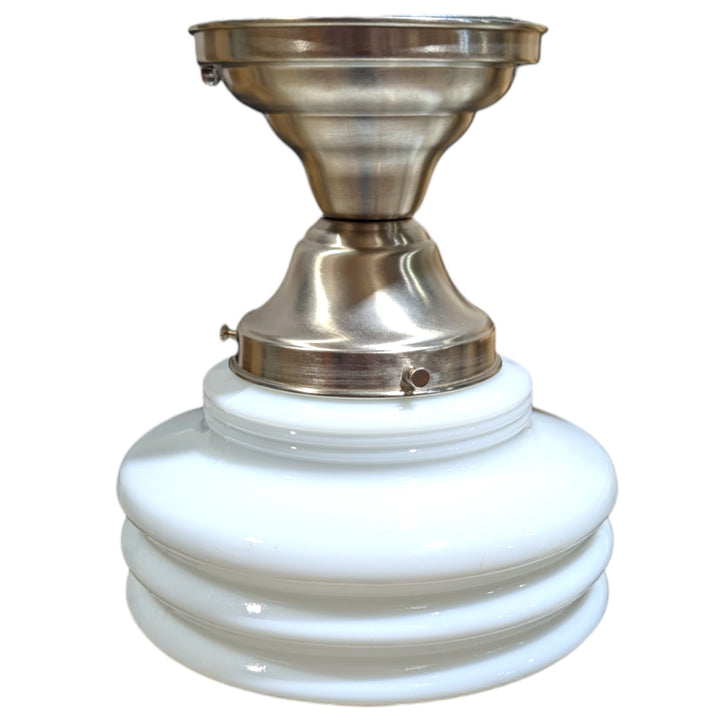 ##Antique Hardware## Art Deco Milk Glass Semi-Flush Fancy Light (Several Finishes Available)