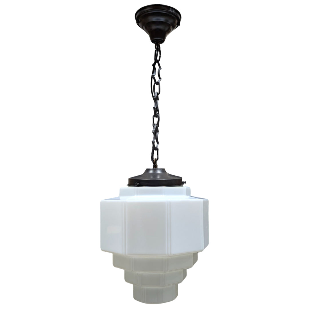 ##Antique Hardware## Stepped Art Deco Glass Standard Chain Light (Several Finishes Available)