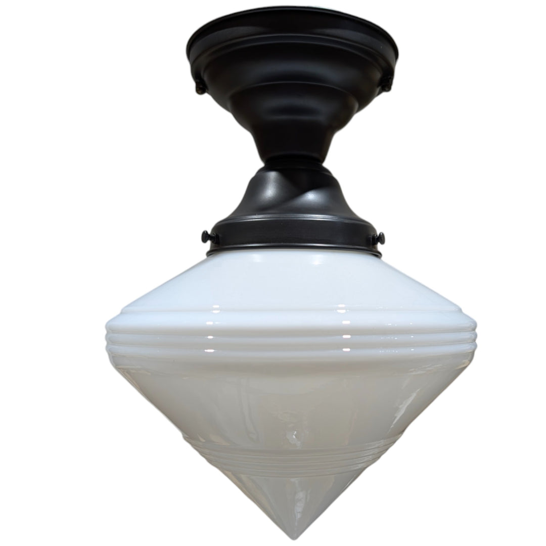 ##Antique Hardware## Small Art Deco Glass Semi-Flush Fancy Light (Several Finishes Available)