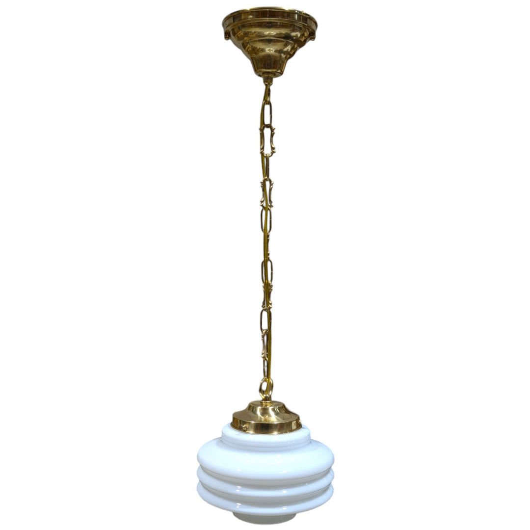 ##Antique Hardware## Art Deco Milk Glass Standard Chain Light (Several Finishes Available)