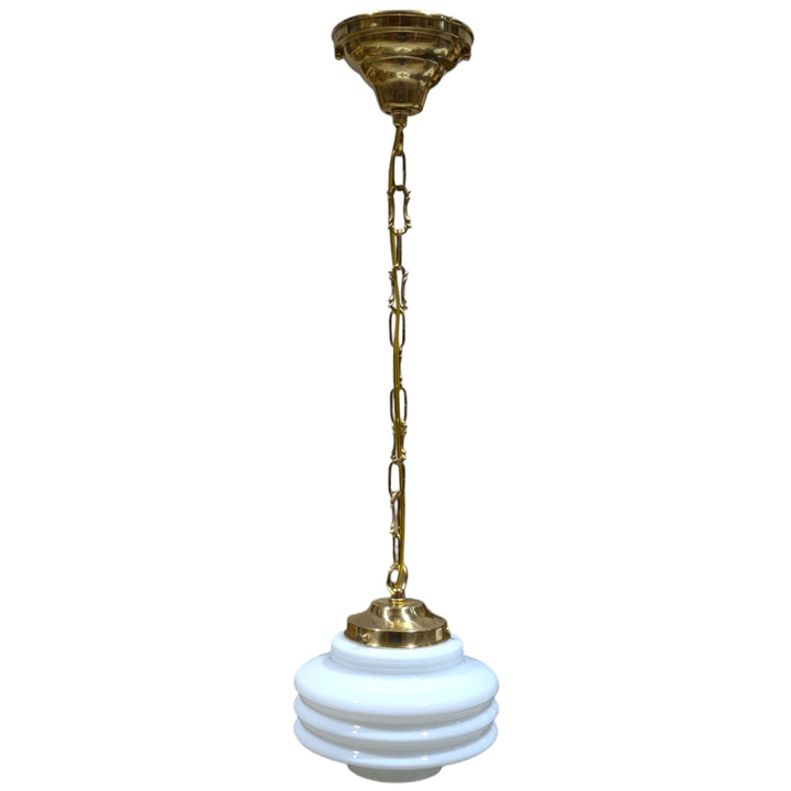 ##Antique Hardware## Art Deco Milk Glass Standard Chain Light (Several Finishes Available)