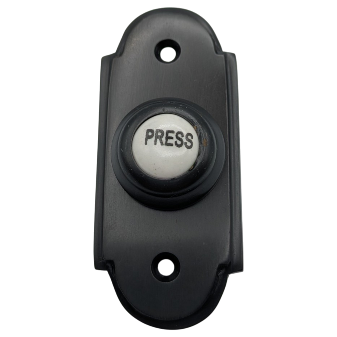 3 Inch Solid Brass Arched Porcelain "Press" Doorbell Button (Several Finishes Available)