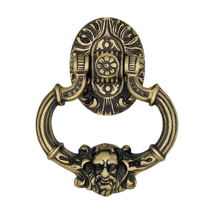 7 Inch (3 3/8 Inch c-c) Neptune Door Knocker in Solid Brass (Several Finishes Available)