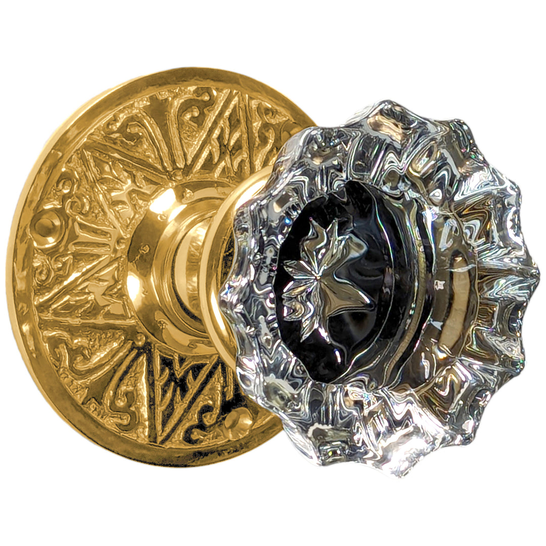 ##Antique Hardware## Eastlake Rosette Door Set with Fluted Crystal Door Knobs (Several Finishes Available)