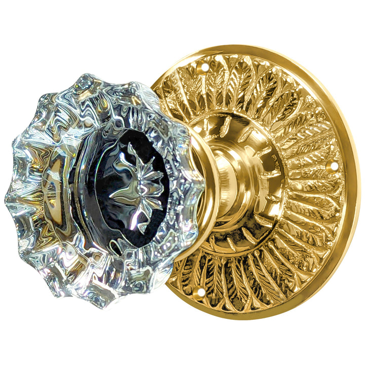 Feather Rosette Door Set with Fluted Crystal Door Knobs (Several Finishes Available)
