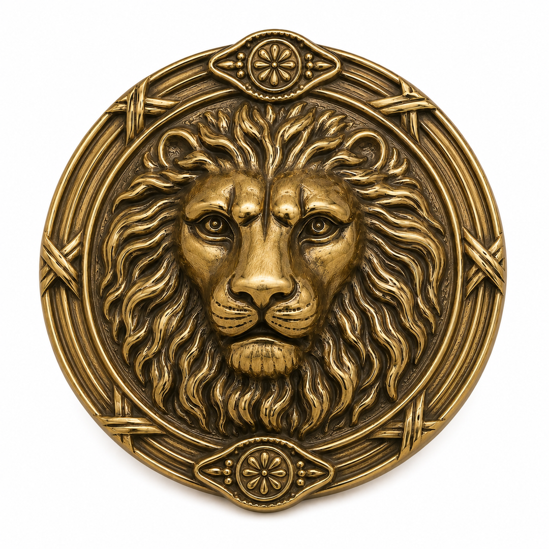 5 Inch Solid Brass Ribbon & Reed Lion Curtain Tie Back (Several Finishes Available)