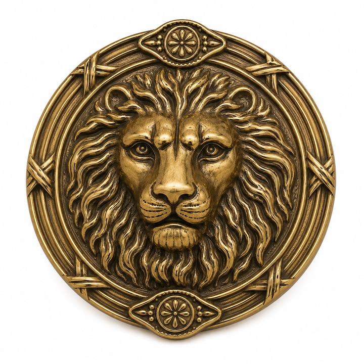5 Inch Solid Brass Ribbon & Reed Lion Curtain Tie Back (Several Finishes Available)