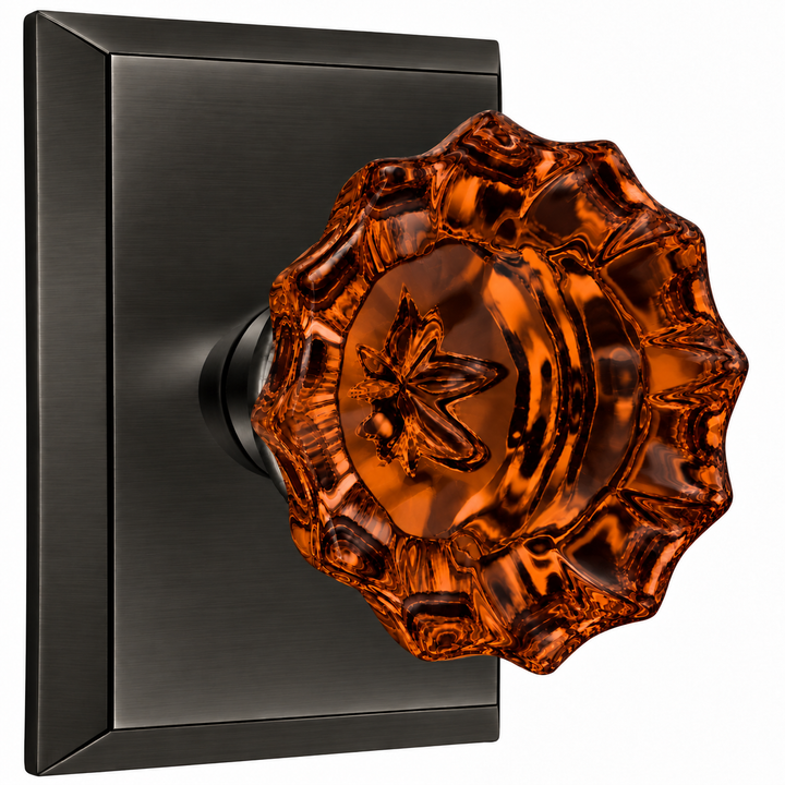 Magnifique® Rectangular Door Set with Amber Glass Fluted Knobs (Several Finishes Available)