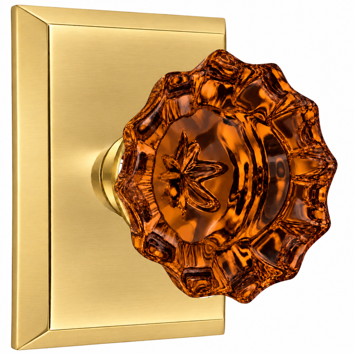 Magnifique® Rectangular Door Set with Amber Glass Fluted Knobs (Several Finishes Available)