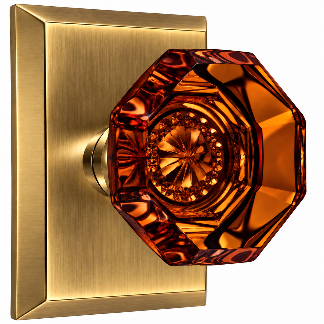 Magnifique® Rectangular Door Set with Amber Glass Octagon Knobs (Several Finishes Available)