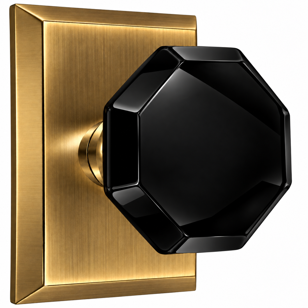 Magnifique® Rectangular Door Set with Black Glass Octagon Knobs (Several Finishes Available)