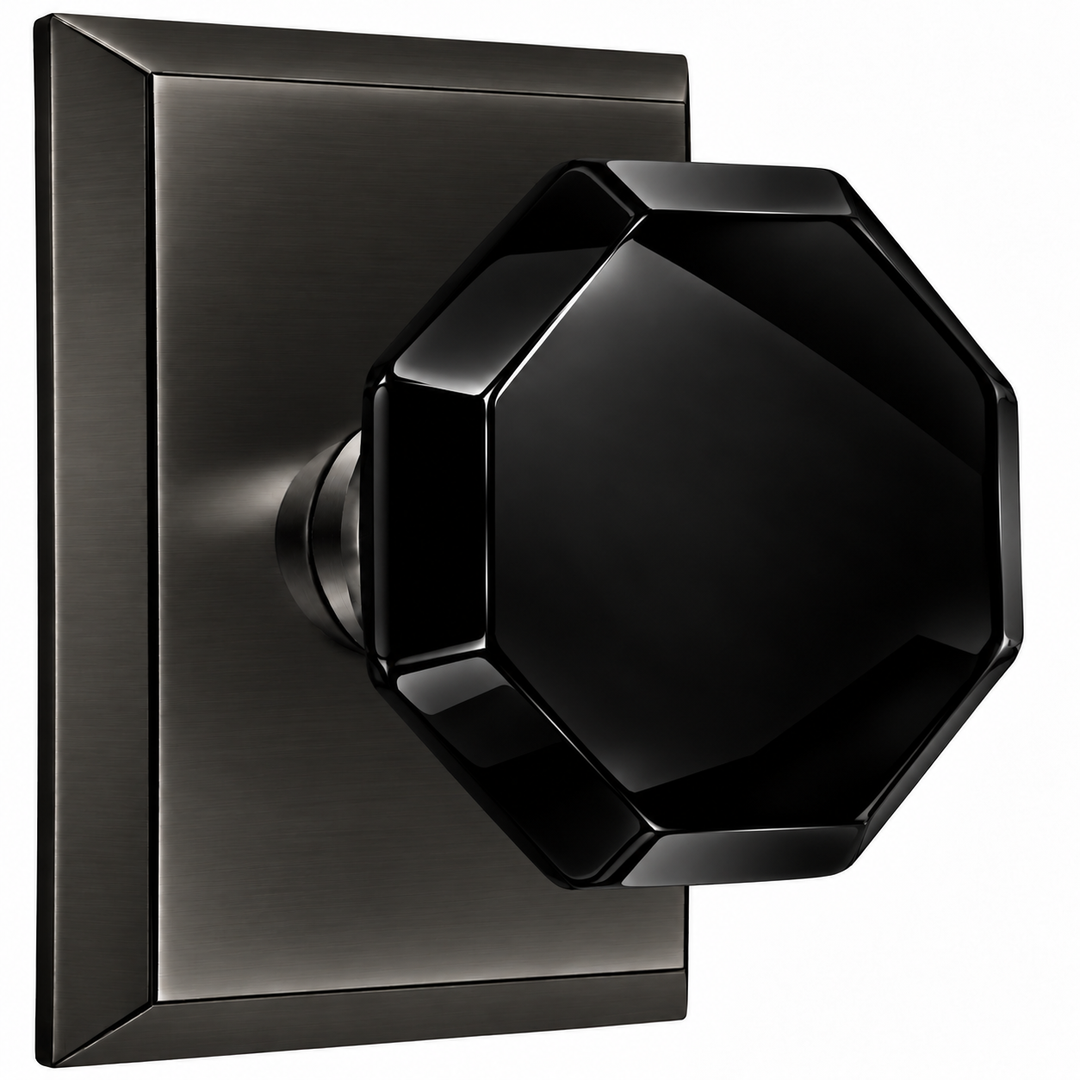 Magnifique® Rectangular Door Set with Black Glass Octagon Knobs (Several Finishes Available)