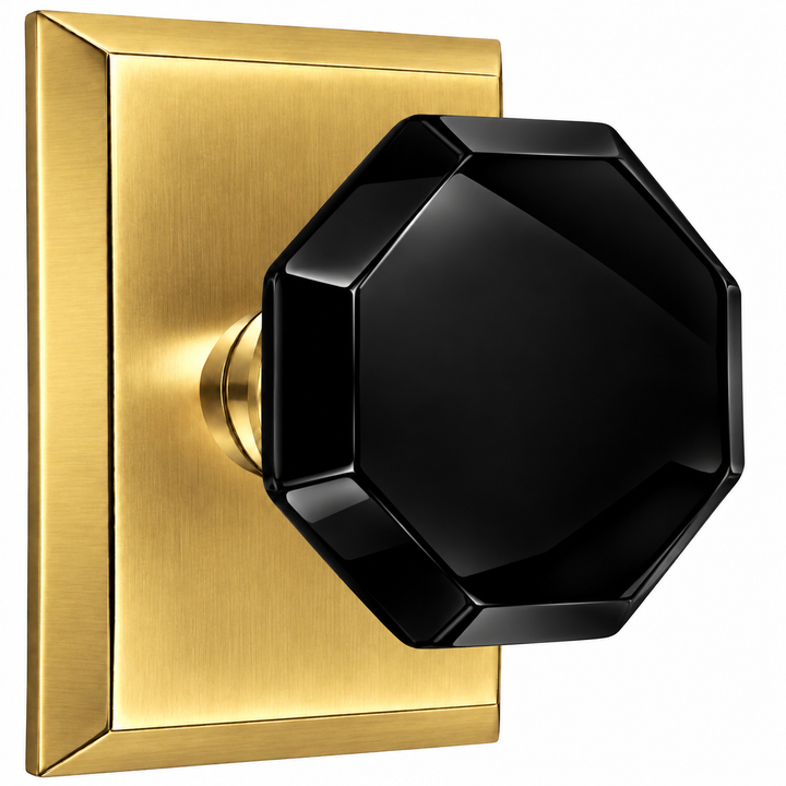 Magnifique® Rectangular Door Set with Black Glass Octagon Knobs (Several Finishes Available)