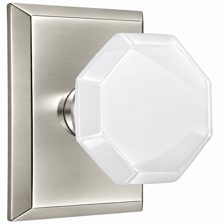 Magnifique® Rectangular Door Set with White Milk Glass Knobs (Several Finishes Available)