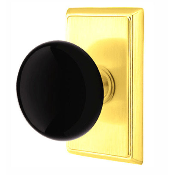 ##Antique Hardware## Black Porcelain Ebony Door Knob Set With Rectangular Rosette (Several Finish Options)