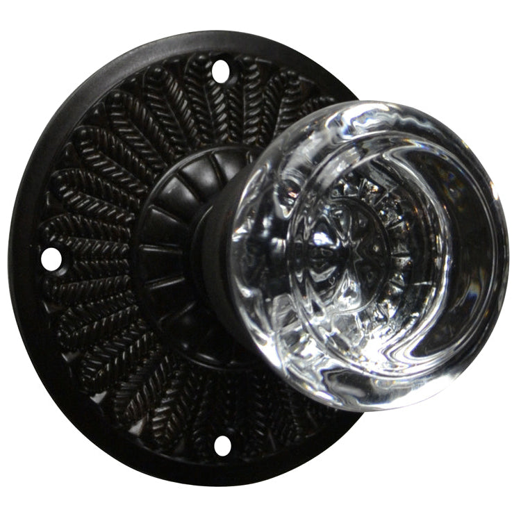 ##Antique Hardware## Feather Rosette Door Set with Round Crystal Door Knobs (Several Finishes Available)