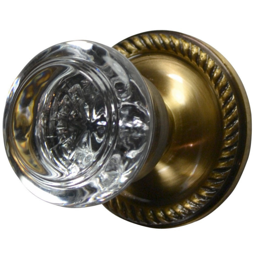 ##Antique Hardware## Georgian Roped Rosette Door Set with Round Crystal Door Knobs (Several Finishes Available)
