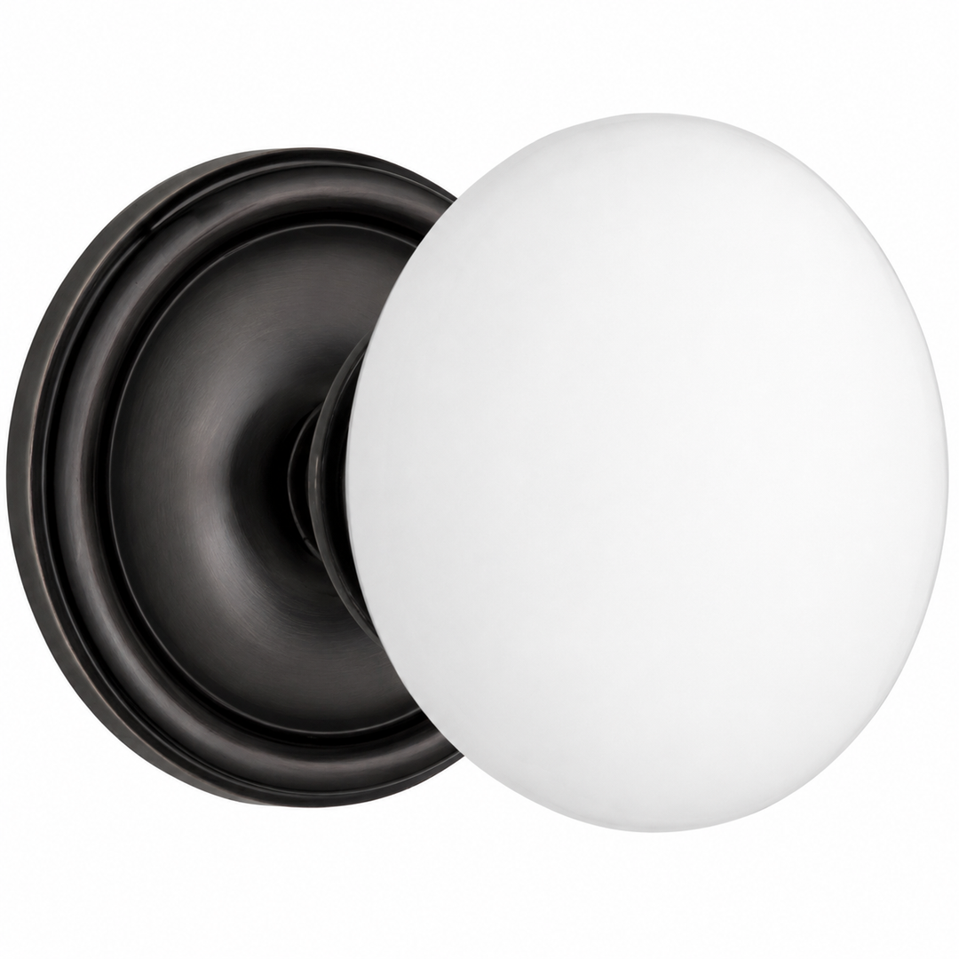 Traditional™ Rosette Door Set with White Porcelain Door Knobs (Several Finishes Available)