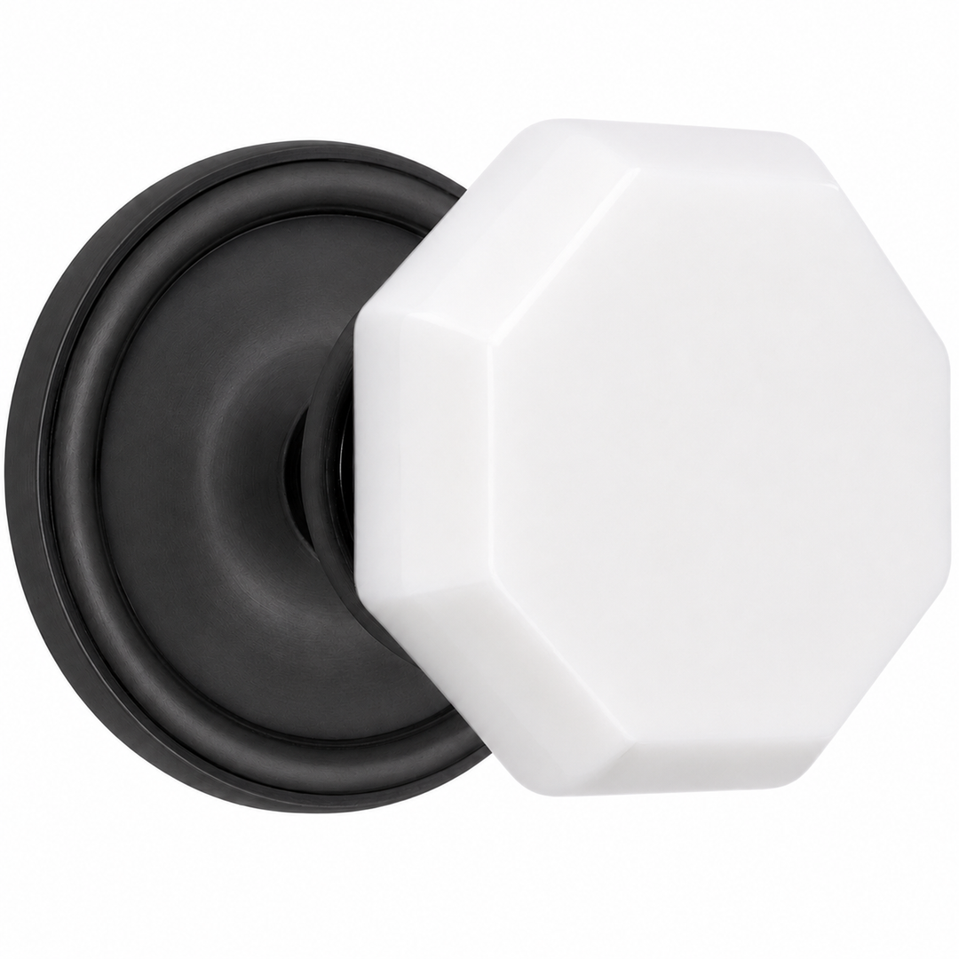 Traditional™ Rosette Door Set with Octagon Milk Glass Door Knobs (Several Finishes Availabe)
