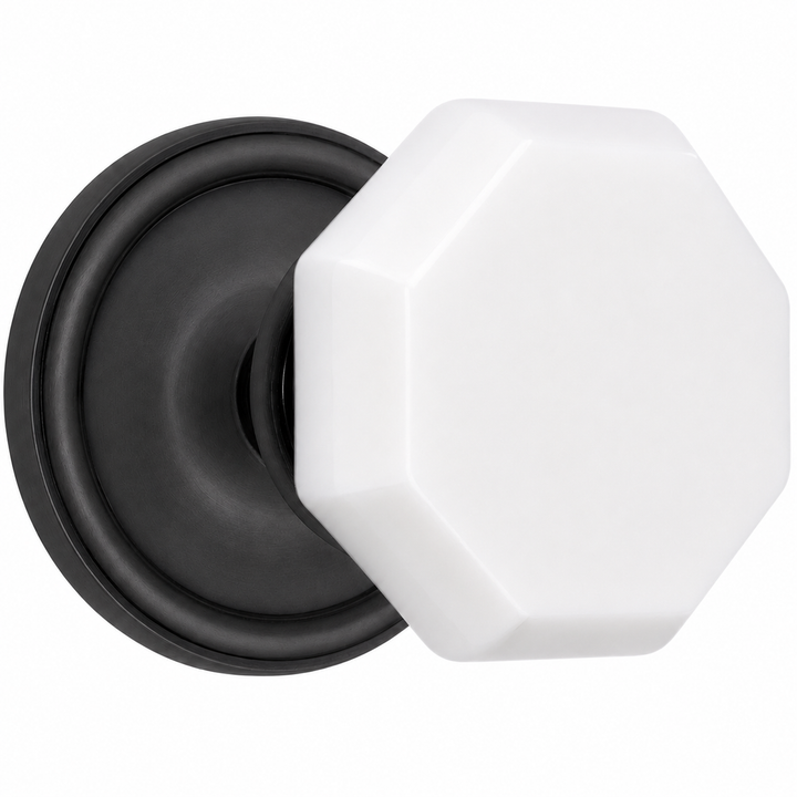 Traditional™ Rosette Door Set with Octagon Milk Glass Door Knobs (Several Finishes Availabe)