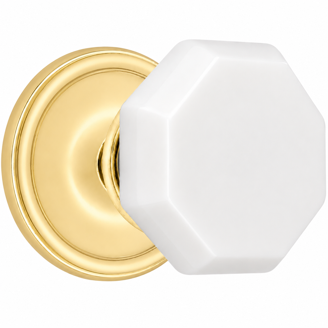 Traditional™ Rosette Door Set with Octagon Milk Glass Door Knobs (Several Finishes Availabe)