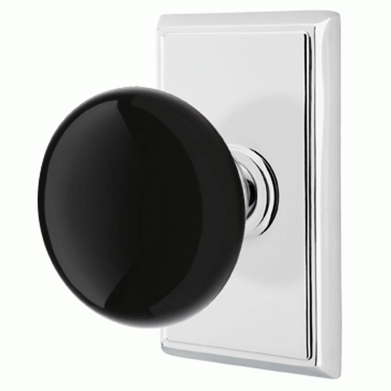 ##Antique Hardware## Black Porcelain Ebony Door Knob Set With Rectangular Rosette (Several Finish Options)