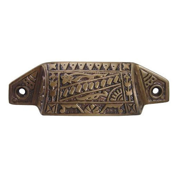 ##Antique Hardware## 4 1/8 Inch Overall (3 1/2 Inch c-c) Solid Brass Eastlake Bin or Cup Pull