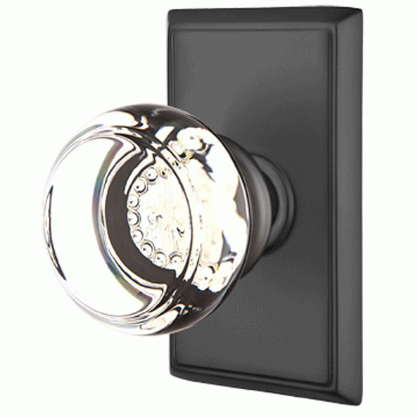 ##Antique Hardware## Crystal Door Hardware - Georgetown Privacy Door Knob with Rectangular Rose in Flat Black - 8221GTUS19 - Emtek Hardware