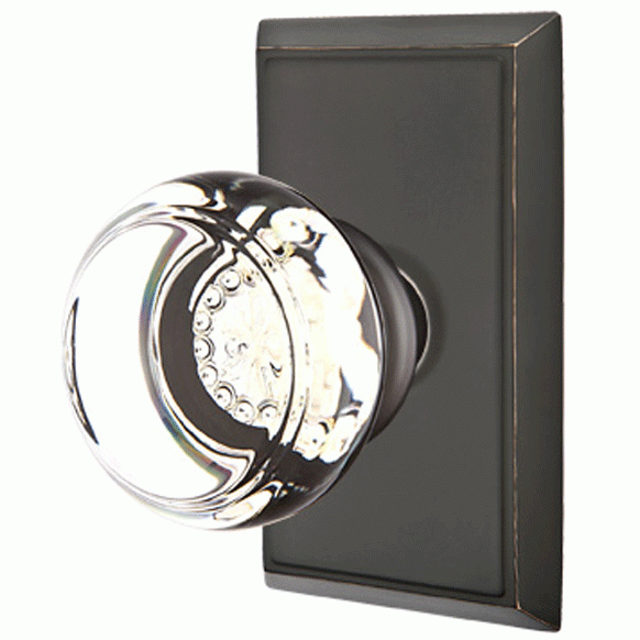 ##Antique Hardware## Crystal Door Hardware - Georgetown Privacy Door Knob with Rectangular Rose in Flat Black - 8221GTUS19 - Emtek Hardware
