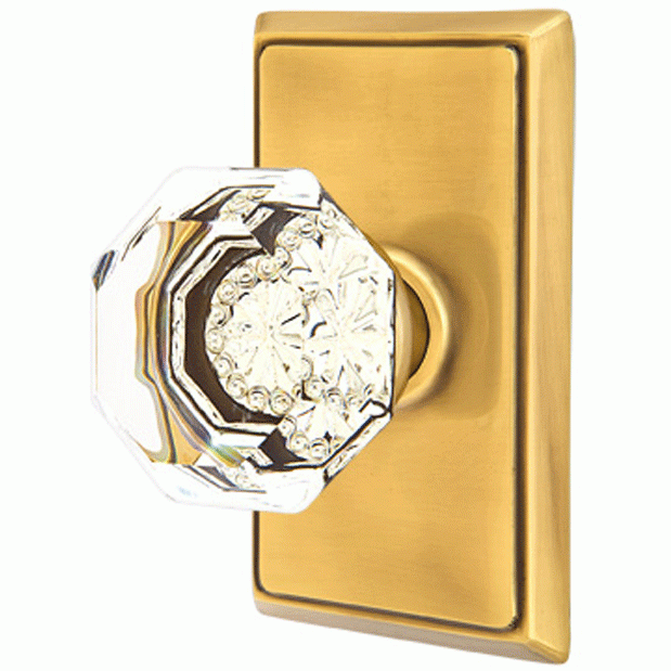 ##Antique Hardware## Emtek Crystal Old Town Clear Door Knob Set With Rectangular Rosette (Several Finish Options)