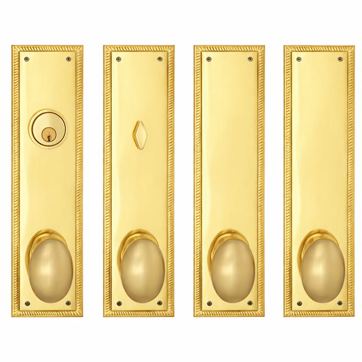 ##Antique Hardware## Georgian Roped Rectangular Double Door Deadbolt Entryway Set (Several Knob & Finish Options Available)