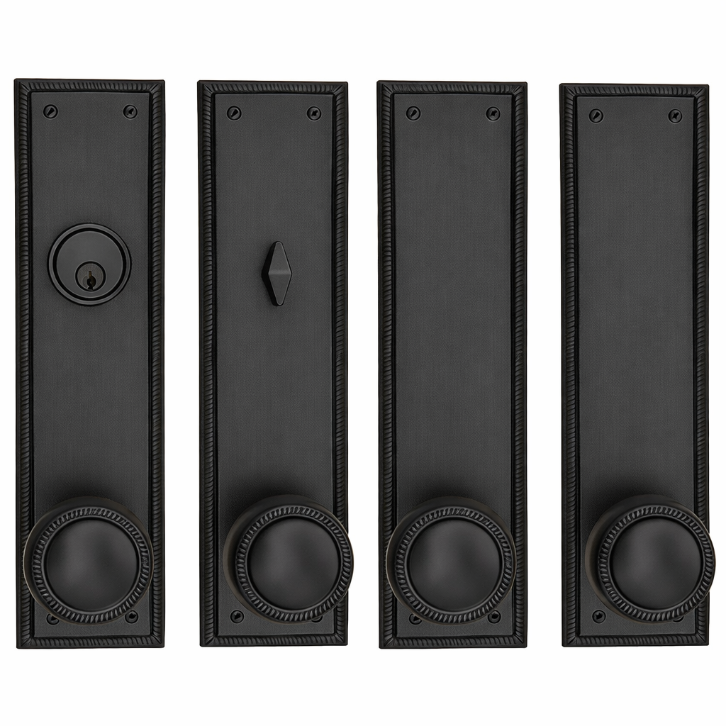 ##Antique Hardware## Georgian Roped Rectangular Double Door Deadbolt Entryway Set (Several Knob & Finish Options Available)