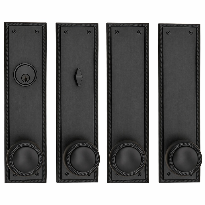 ##Antique Hardware## Georgian Roped Rectangular Double Door Deadbolt Entryway Set (Several Knob & Finish Options Available)