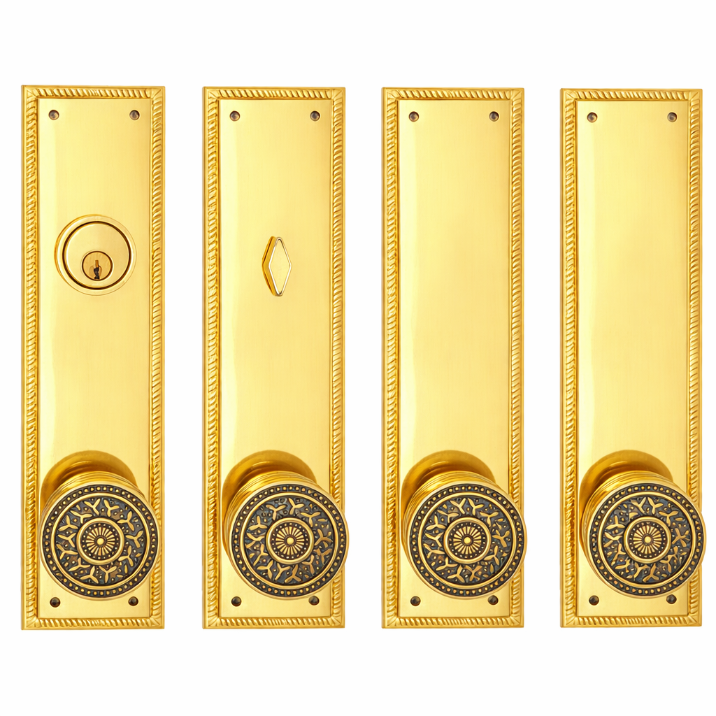 ##Antique Hardware## Georgian Roped Rectangular Double Door Deadbolt Entryway Set (Several Knob & Finish Options Available)
