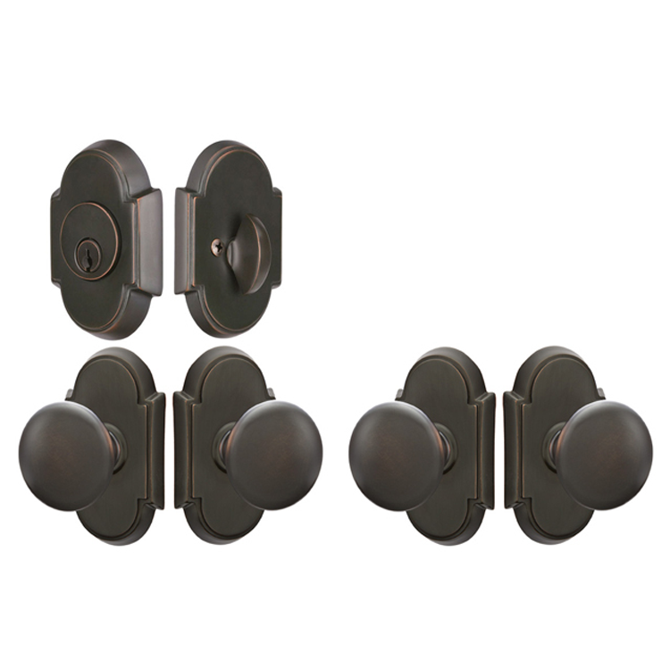##Antique Hardware## Emtek Solid Brass Victoria Door Knob Deadbolt Set with #8 Rosette