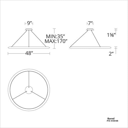 ##Antique Hardware## The Ring LED 48 inch Chandelier Ceiling Light in 2700K 48in Brushed Aluminum