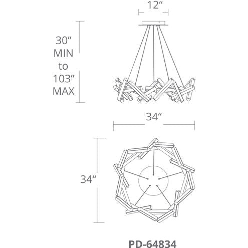 ##Antique Hardware## Chaos LED Brushed Aluminum Chandelier Ceiling Light in 21, 34in