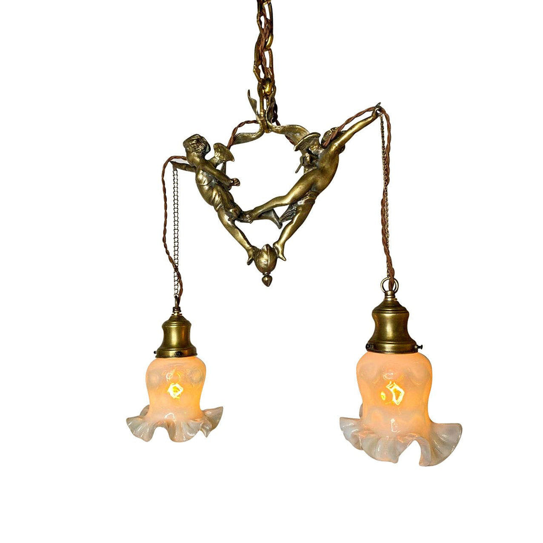 ##Antique Hardware## 22 Inch Handmade Antique Cherub Two-Light Chandelier With Brass Chain
